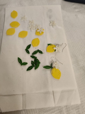 Lemon earrings hand-painted, 3D printed, made to order