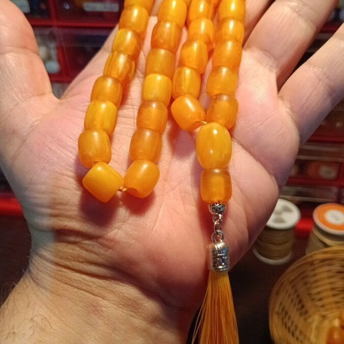 Handmade Komboloi from Vinyl in Masticha Colors, New