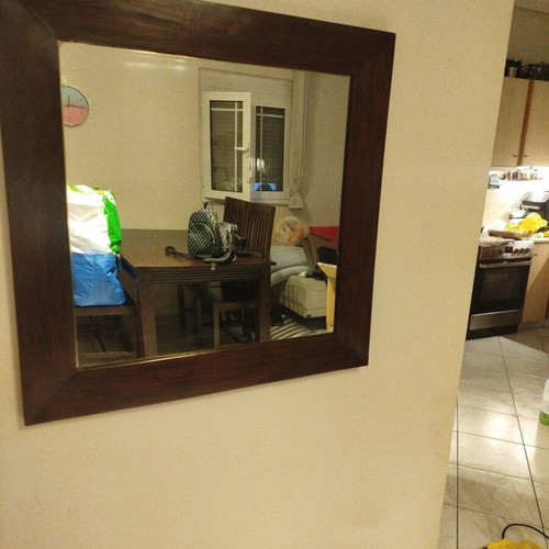 Wooden dining set with 4 chairs and square mirror