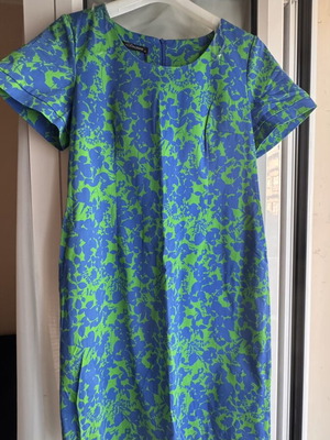 Baziana SS22 dress with blue and green floral pattern, new