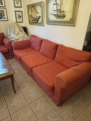 Sofa set used, three-seater and two-seater Greek made with wooden frame