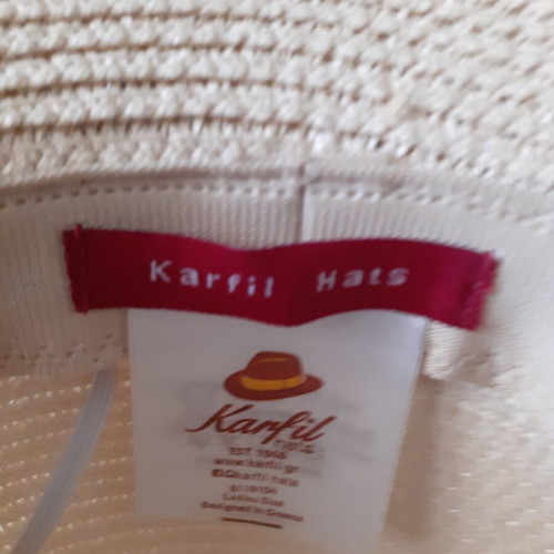 Karfil Straw Hat like new, beige with dark blue bow, size L