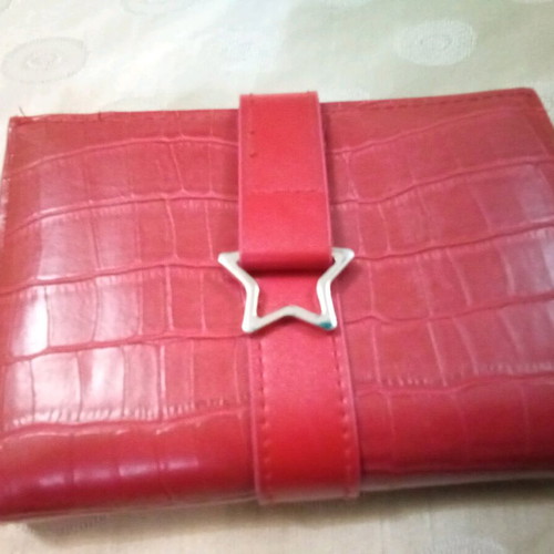 Women's wallet used, red with multiple compartments