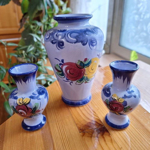 Set of 3 Portuguese decorative ceramic vases, handmade