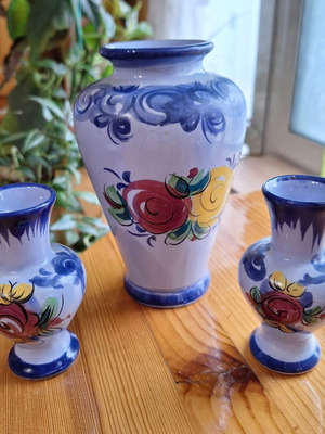 Set of 3 Portuguese decorative ceramic vases, handmade