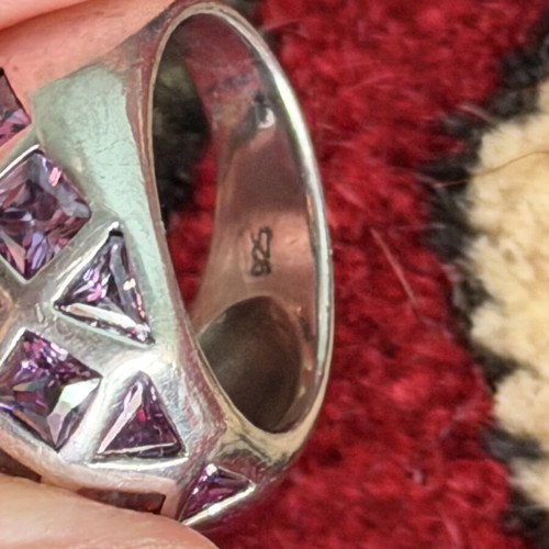 Vintage Handmade Ring with Amethyst Size 56-59, Silver 925