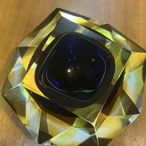 Vintage Murano σταχτοδοχείο cobalt blue μεταχειρισμένο, χειροποίητο ιταλικό γυαλί