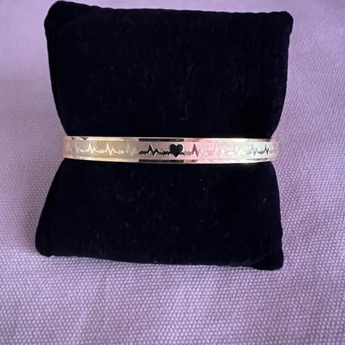 Steel bracelet bangle new gold plated with heartbeat design