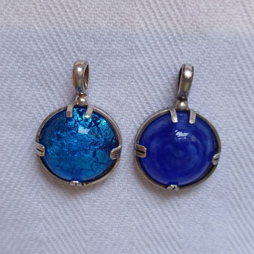 Murano glass pendants set with 925 silver, like new, 2 pieces