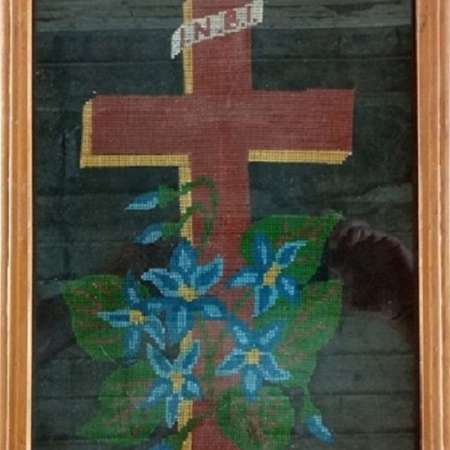 Flowered Cross handmade embroidery used in frame