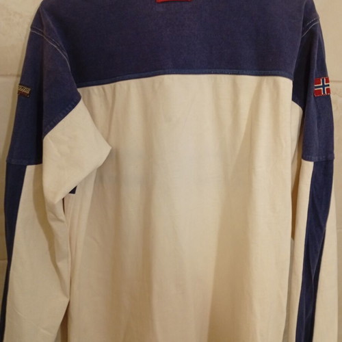 Napapijri long sleeve shirt with collar used, size L, white and blue
