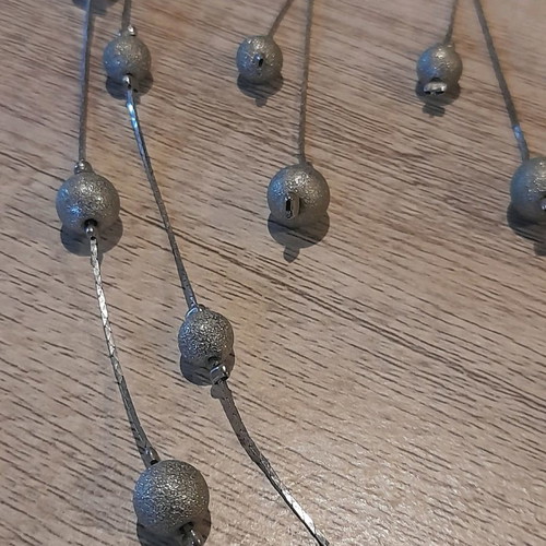 Stainless steel necklace and earrings set new with double chain and matte silver balls