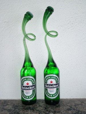 Heineken vintage collectible bottles set of 2 with spiral design new