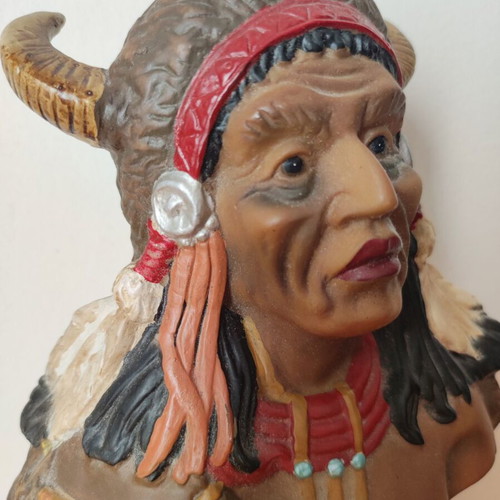 Vintage Native American Warrior Bust with Horned Headdress used