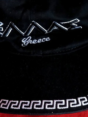 Ancient Greek style jockey hat used, Greek flag detail, cotton