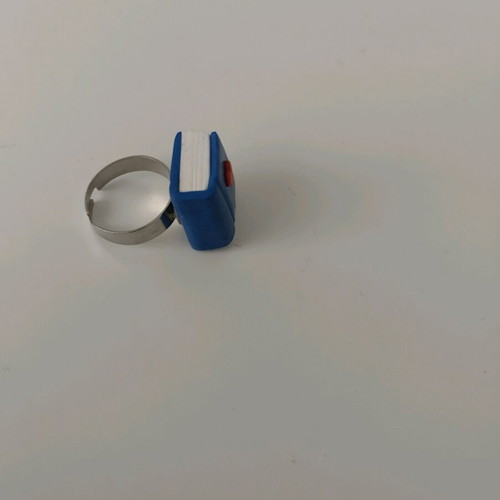 Book ring new handmade with heart, adjustable blue