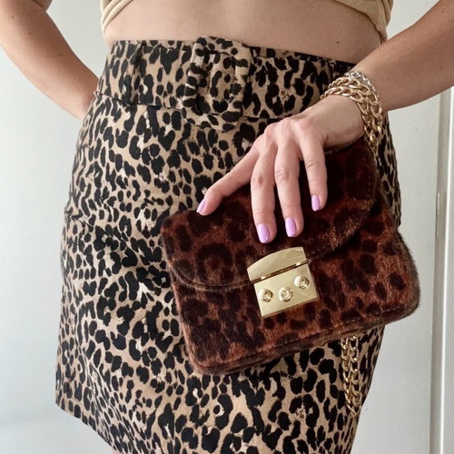 Bag formal leopard plush new, brown with gold chain