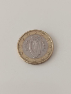 Euro coin 1 from Ireland 2002 used