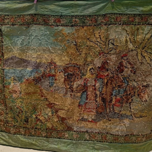 Folklore Handmade Wall Hanging used, embroidered canvas with velvet