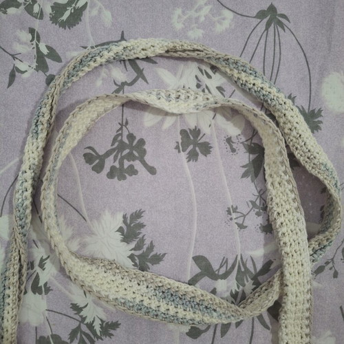 Handmade knitted belt, adjustable, grey and beige