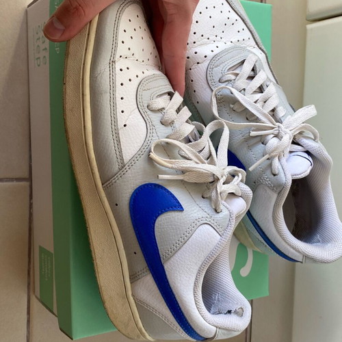 Nike Court Vision Low used, white with blue Swoosh, size 43