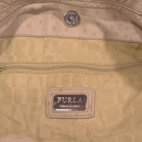 Furla beige ostrich texture leather shoulder bag