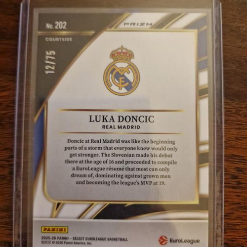 Panini Euroleague Select Real Madrid Luka Doncic card new