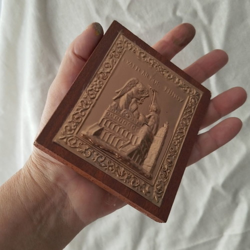 Metal embossed icon Evangelismos of Tinos like new, wooden base