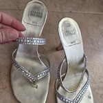 Stuart Weitzman Crystal Embellished Metallic Sandals, EU 38.5
