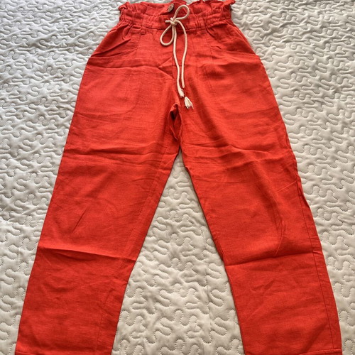 Bershka linen pants high-waisted coral red like new, size M