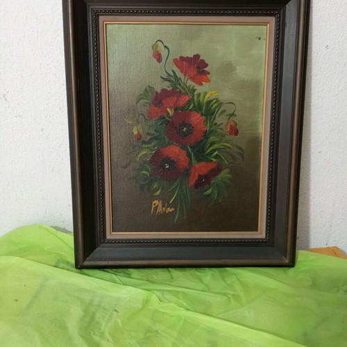 Painting used on wood with flower theme 53x42 cm