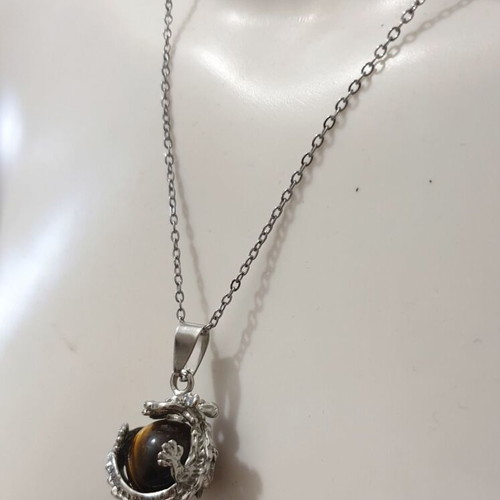 Pendant Chinese Dragon with Tiger Eye Steel new