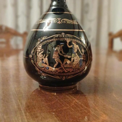 Mini decorative amphora like new with golden ancient Greek design