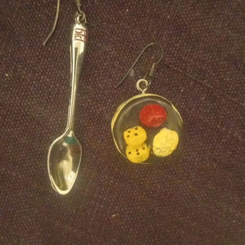 Silver 925 earrings spoon and cake