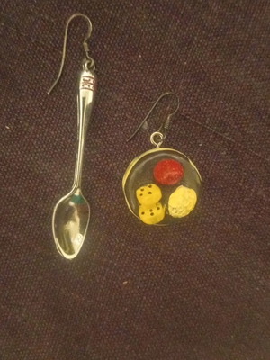 Silver 925 earrings spoon and cake