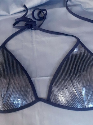 Glamour Zara/Ousho Medium sequin bikini top, silver and dark blue