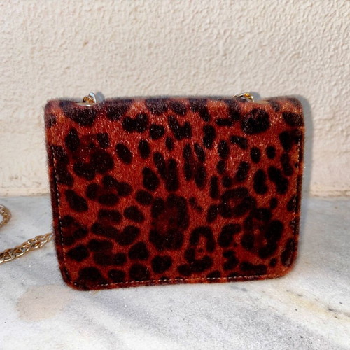 Bag formal leopard plush new, brown with gold chain
