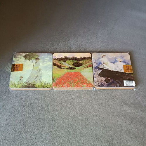 Set of 6 cork coasters with Monet paintings new