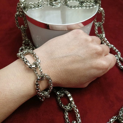 Snake chain necklace and bracelet set new, silver tone