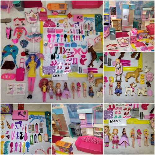 Barbie Mattel large set with furniture, 8 dolls, 9 animals, accessories