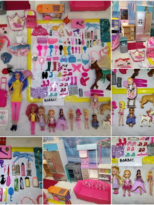 Barbie Mattel large set with furniture, 8 dolls, 9 animals, accessories