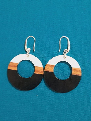 Silver earrings 925 silver, wood, resin new
