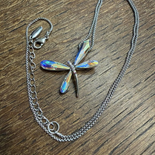 Dragonfly necklace new, stainless steel with iridescent colors
