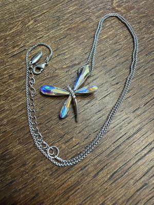 Dragonfly necklace new, stainless steel with iridescent colors