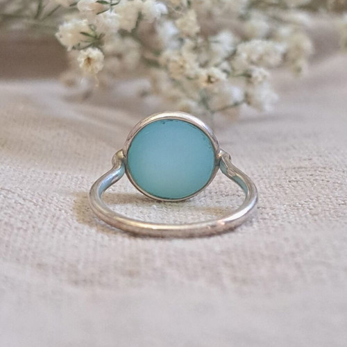Silver ring with natural aqua chalcedony, like new, size 54