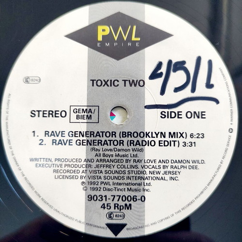 Toxic Two Rave Generator 12'' Vinyl Europe 1992 used, electronic