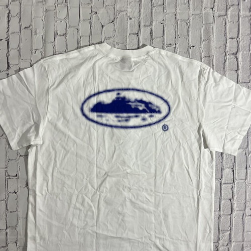 Corteiz Halftone Island Tee, sizes M and L, white and blue