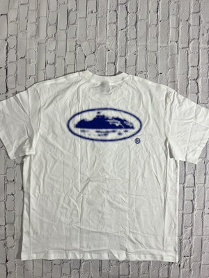 Corteiz Halftone Island Tee, sizes M and L, white and blue