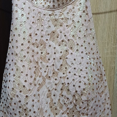 Pink satin evening dress with rhinestones, size L