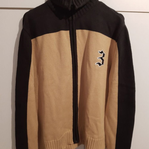 3Guys knitted cardigan with zipper size Large like new, black and beige